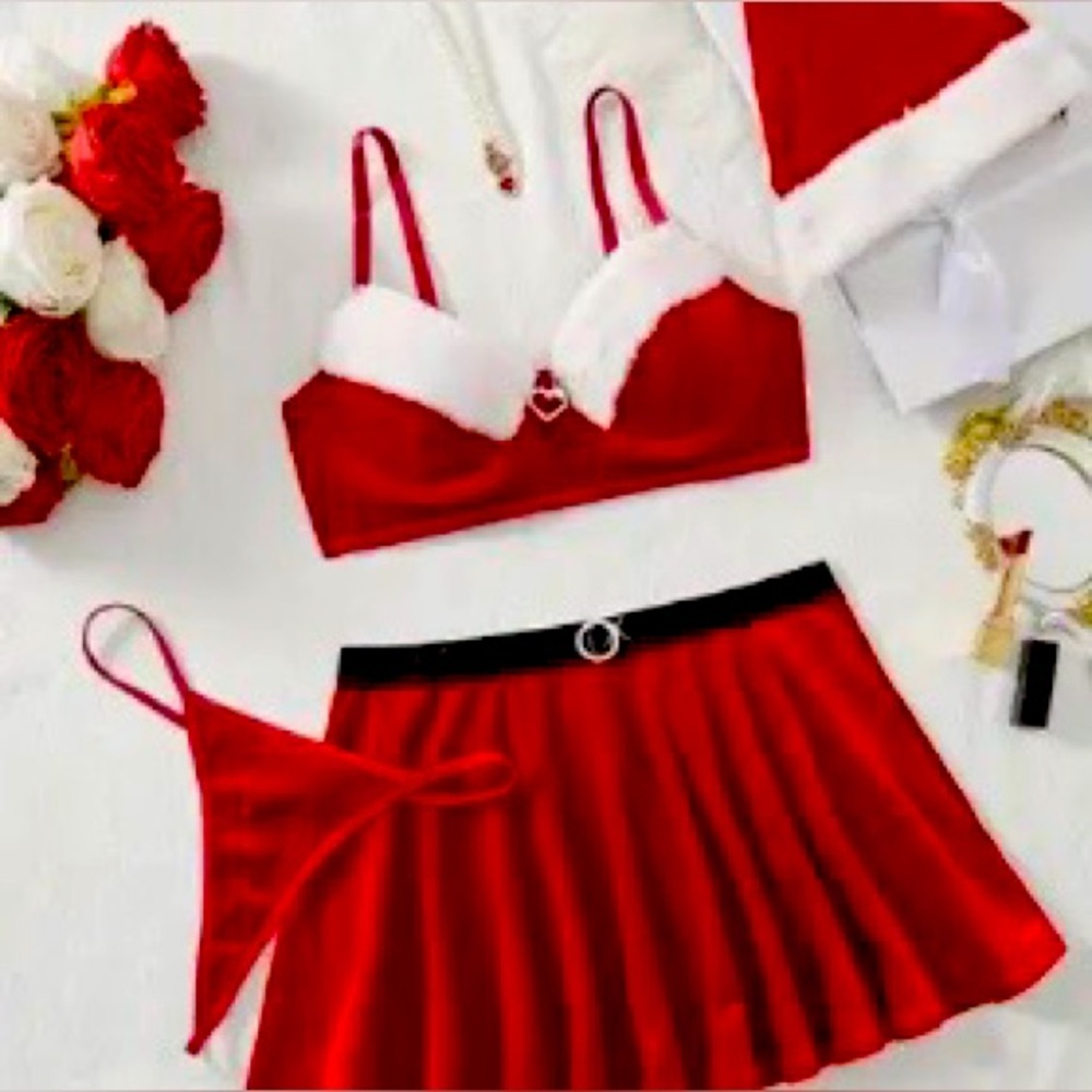 SHEIN Red and White Festive Skirt Set